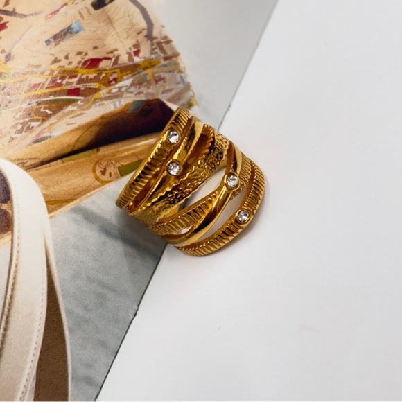 Lina Gold Plated Stainless Steel Multi-Band Ring with CZ Accents - Picture 2 of 4